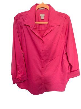 Chico's Button-Down Shirt Hot Pink Cuff 3/4 Sleeves Womans 3/XL
